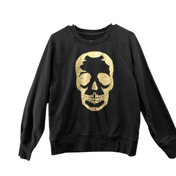 Zadig & Voltaire Black Sweatshirt Womens S Gold Skull Crewneck Pullover - Picture 1 of 9